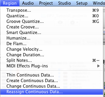 Step 12 - In the Region menu, select the Reassign Continuous Data command Step 12 - In the Region menu, select the Reassign Continuous Data command